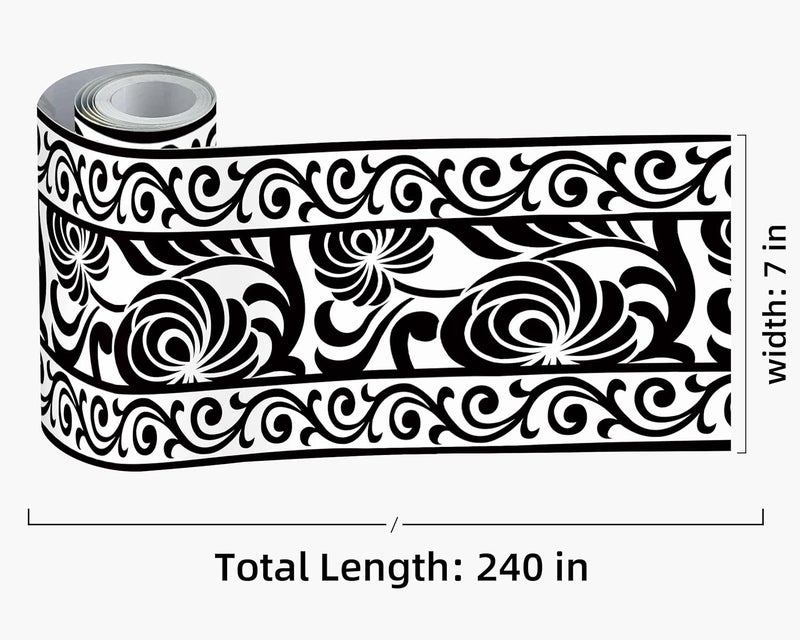 FLFK Wallpaper Border - Black and White Peel and Stick Wall Borders Decal Trim Floral Pattern 7" x 240" - Image 2